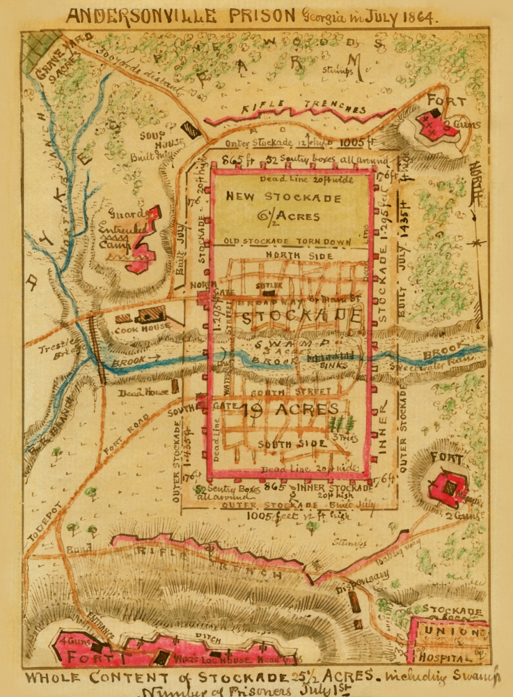Andersonville Prison. Map shows the plan of Andersonville Prison Camp