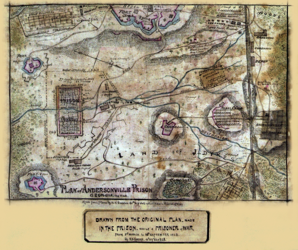 Plan of Andersonville Prison, Aug. 1864.. Map shows a detailed